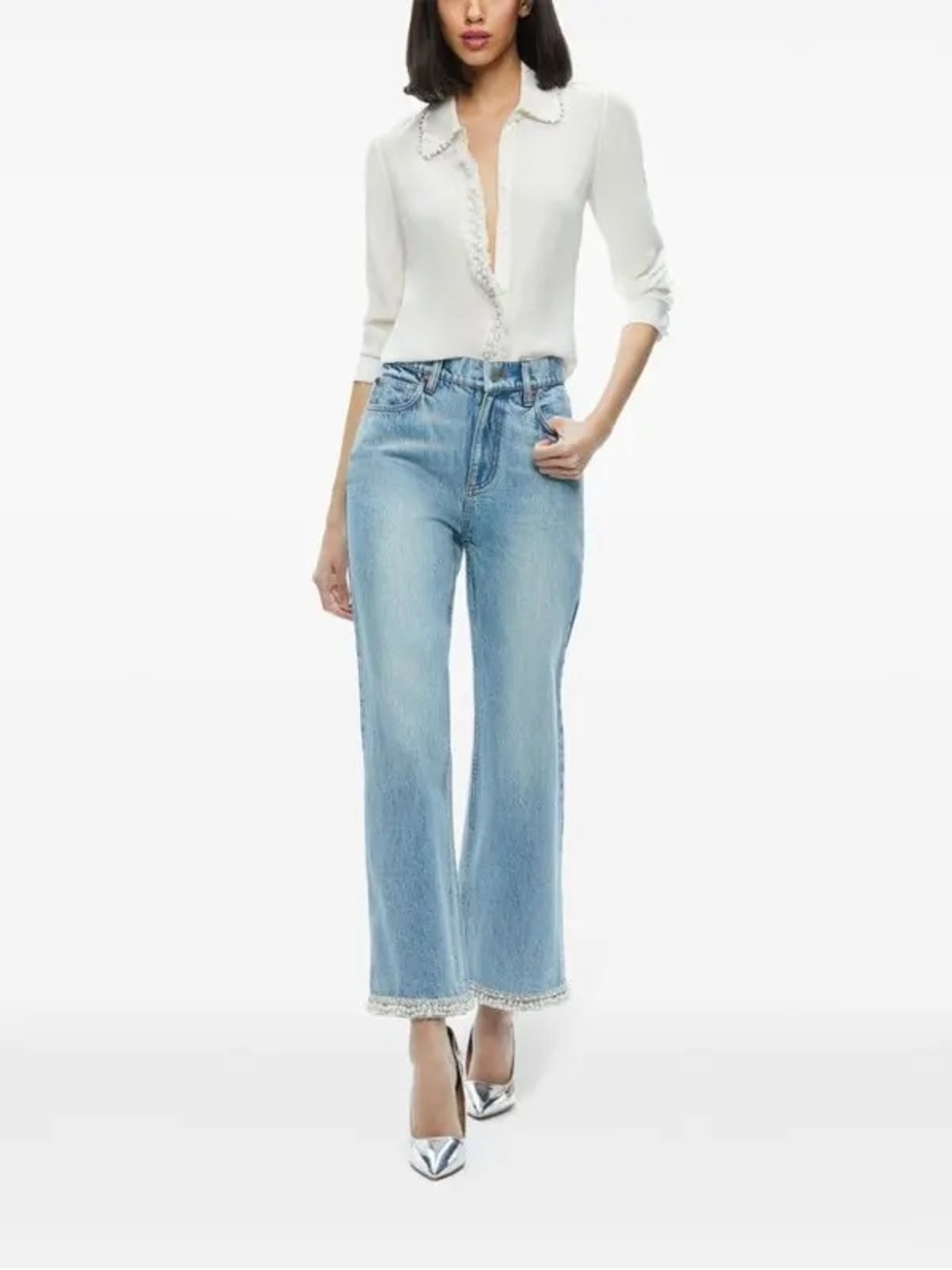 Alice + Olivia Ora High Rise Embellished Jeans Size 26 NWT $595